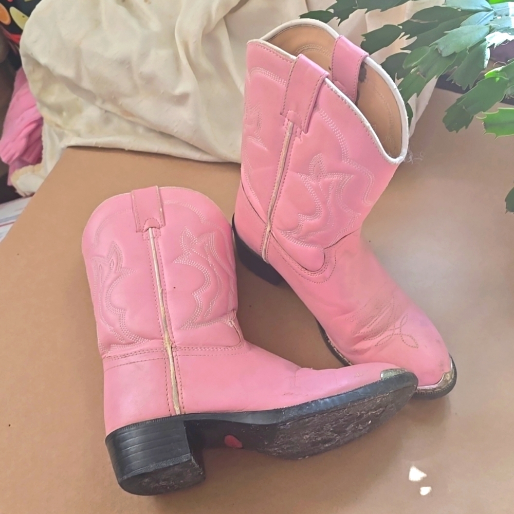 Girls Pink Durango Leather Cowboy Cowgirl Western Boots sz: 2.5